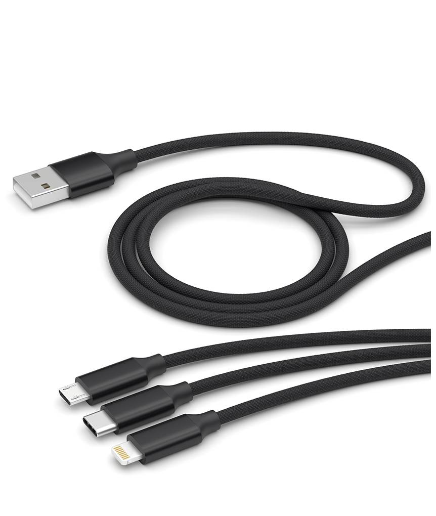 Кабель DEPPA 3 в 1, USB Type-C (m), Lightning (m), micro USB B (m), 1.2м, черный [72299] - фото №3