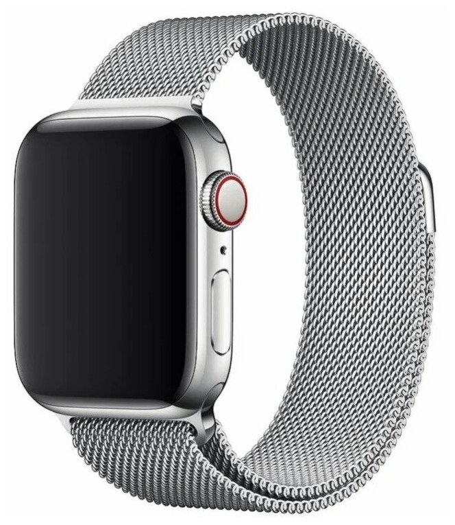 Металлический ремешок для часов Apple Watch series 1-7 и Эппл Вотч SE 38-41 mm / Сменный магнитный браслет миланского плетения для часов (Серебро)