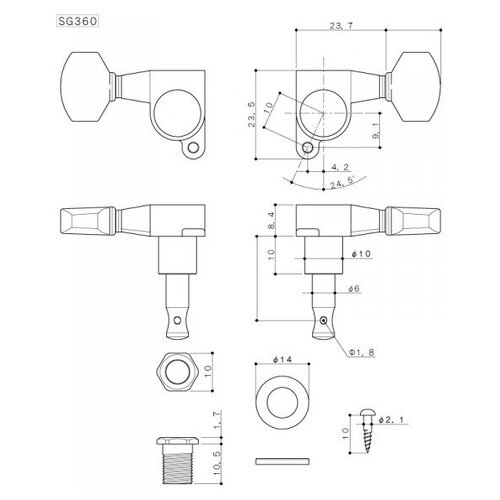 Колки 6 в линию локовые GOTOH SG360-HAPM-07 L6, cosmo black