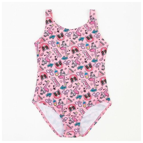 фото Купальник слитный для девочки, цвет розовый/кошки, рост 128 см