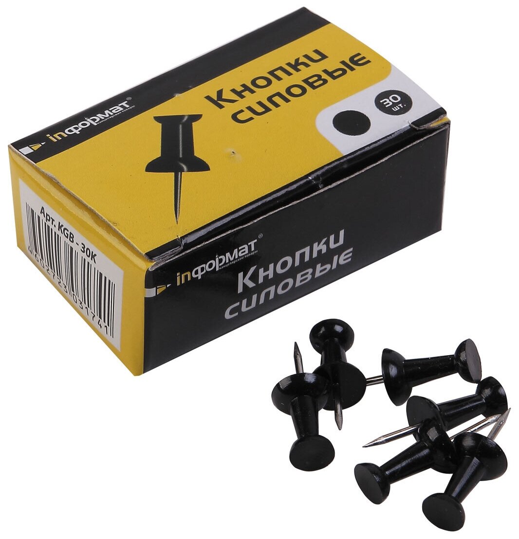 Силовые кнопки INFORMAT 30 шт гвоздики металл черный картонная упаковка KGB-30K