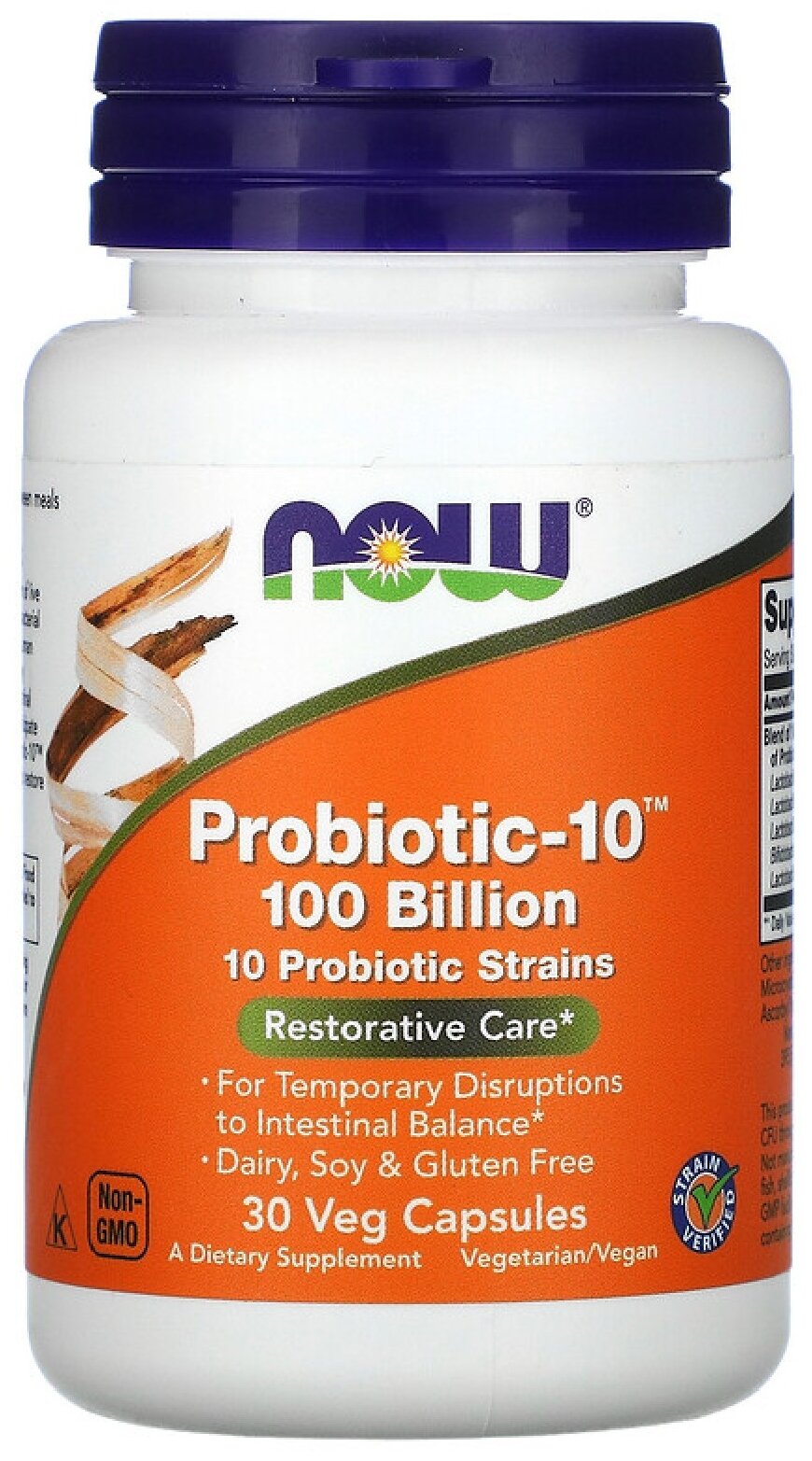 Капсулы NOW Probiotic-10, 440 г, 100 млрд КОЕ, 30 шт.
