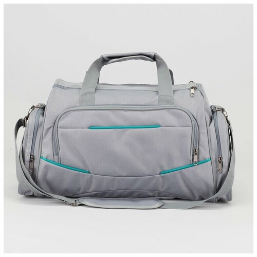 фото Сумка спортивная на молнии, 3 наружных кармана, цвет серый/бирюзовый luris