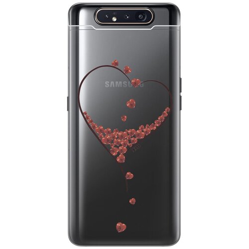 Ультратонкий силиконовый чехол-накладка Transparent для Samsung Galaxy A80 с 3D принтом Little hearts ультратонкий силиконовый чехол накладка для samsung galaxy a51 с 3d принтом little hearts