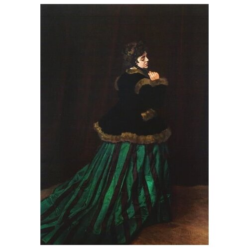 фото Репродукция на холсте женщина в зеленом платье (the woman in the green dress) моне клод 50см. x 72см. твой постер