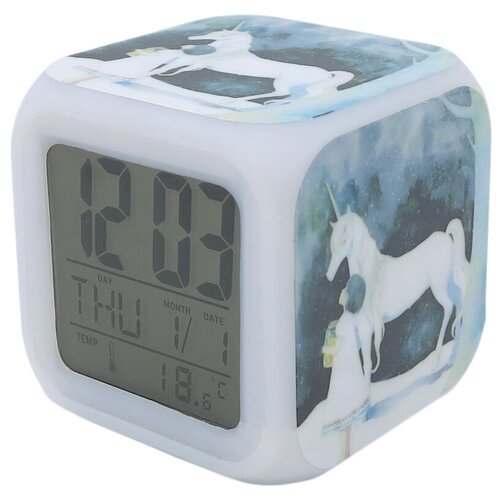 Часы с термометром Михи Михи Единорог с подсветкой №6, белый/голубой