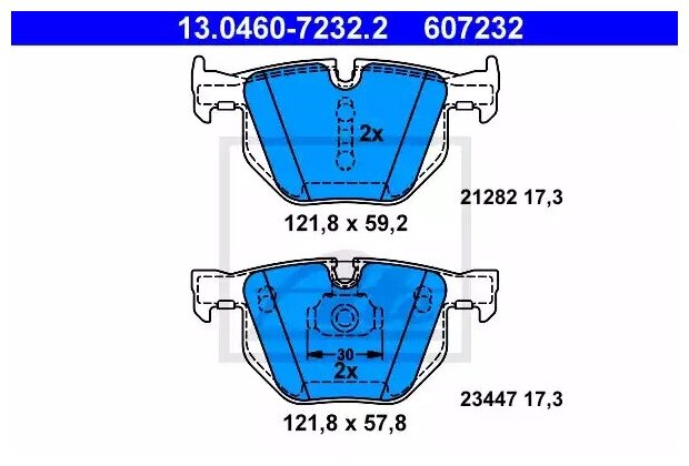 Колодки тормозные дисковые задн, BMW: X5 3.0 d/3.0 si/xDrive 30 d/xDrive 30 i/xDrive 35 d/xDrive 35 i/xDrive 40 d 07-, X5 xDrive 30 d 13-, X6 30 d/35, 13046072322 ATE 13.0460-7232.2