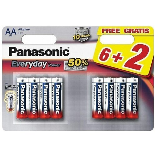Батарейки Panasonic щелочные AA Everyday Power multi pack в блистере 8шт (LR6REE/8B) батарейки panasonic aa alkaline power 12 штук