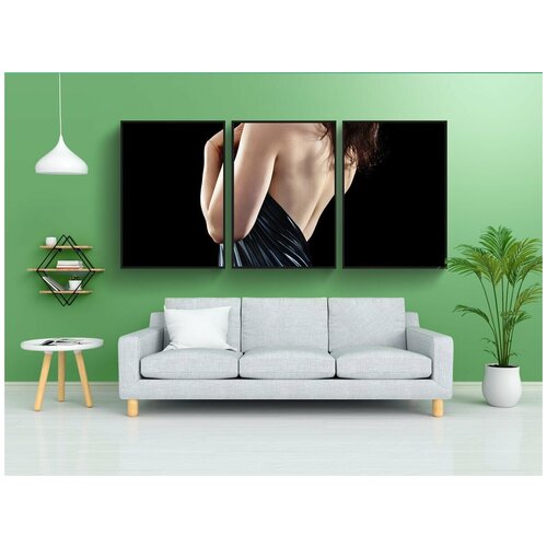 фото Набор модулных постеров для интерьера "девушка, темный фон, женщина" 60x90 см. в тубусе, без рамки lotsprints