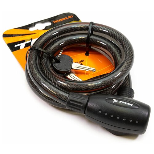 фото Замок противоугонный trix трос стальной с ключами 15 / 1000мм в пластиковой оболочке черный