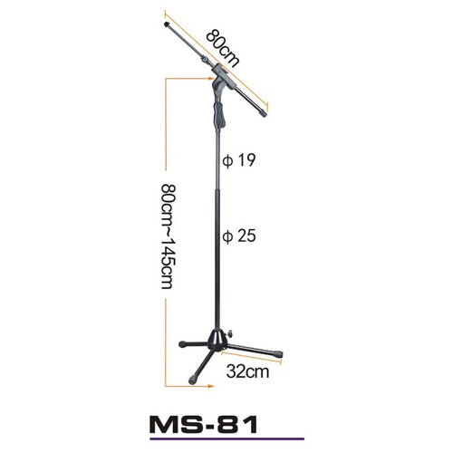 MVT MS-81 микрофонная стойка журавль, высота штанги 80-145 см, длина журавля 80 см, цвет черный tempo ms100cr микрофонная стойка журавль тренога