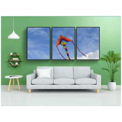 фото Набор модулных постеров для интерьера "летающий змей, синий, небо" 60x90 см. в тубусе, без рамки lotsprints