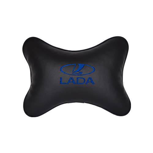 фото Подушка на подголовник экокожа black (синяя) с логотипом автомобиля lada vital technologies