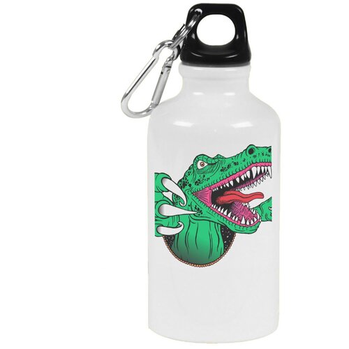 Бутылка с карабином CoolPodarok Зеленый динозавр пасть