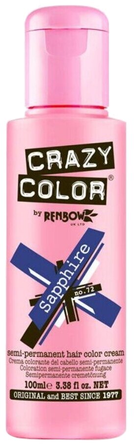 CRAZY COLOR Яркая краска, пигмент прямого действия, синий/72, 100 мл