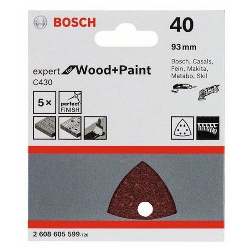 5 шлифлистов Expert for Wood+Paint 93мм K40 2608605599