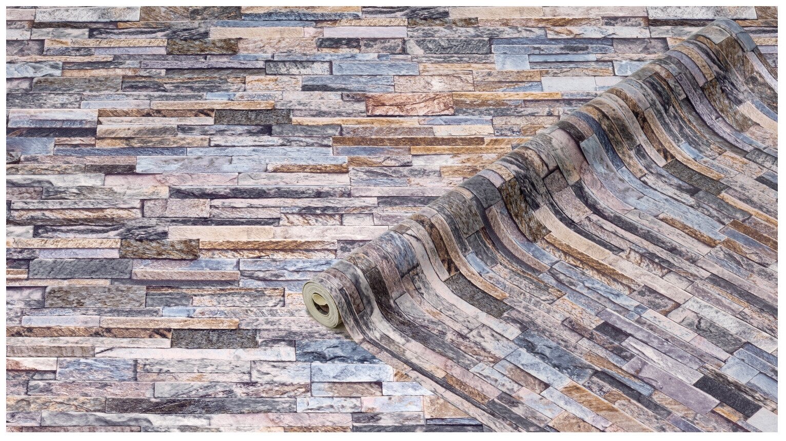 фото 270-1009 CERAMICS - Стеновое покрытие рулонное (67.5см х 4м) Каменная стена серо-голубая