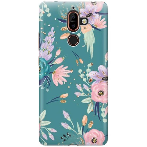 фото Re:pa накладка transparent для nokia 7 plus с принтом "цветы и золотые блестки"