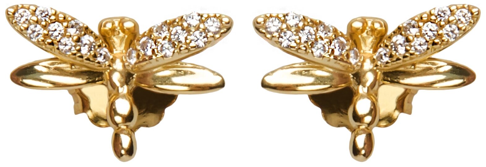 Серьги пусеты, серебро, 925 проба, золочение, фианит