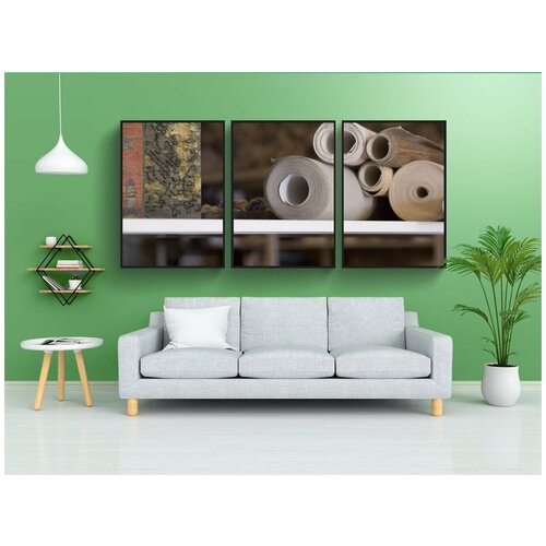 фото Набор модулных постеров для интерьера "шелкография, полка, бумажные рулоны" 60x90 см. в тубусе, без рамки lotsprints