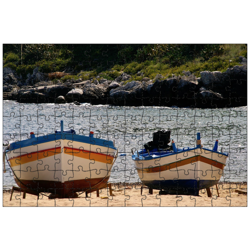 фото Магнитный пазл 27x18см."рыболовная лодка, сицилия, пляж" на холодильник lotsprints