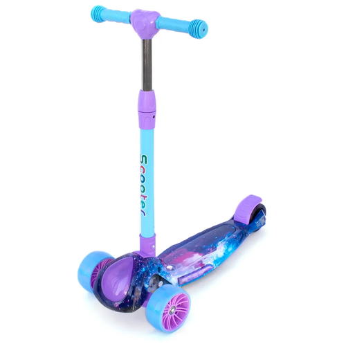 фото Самокат детский трехколесный sporting scooter, 110 мм, синий космос, световые и музыкальные эффекты gti