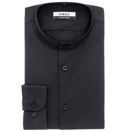 фото Рубашка мужская длинный рукав greg 340/038/907/zvn stretch_gb, прилегающий силуэт / super slim fit, цвет черный, рост 174-184, размер ворота 41