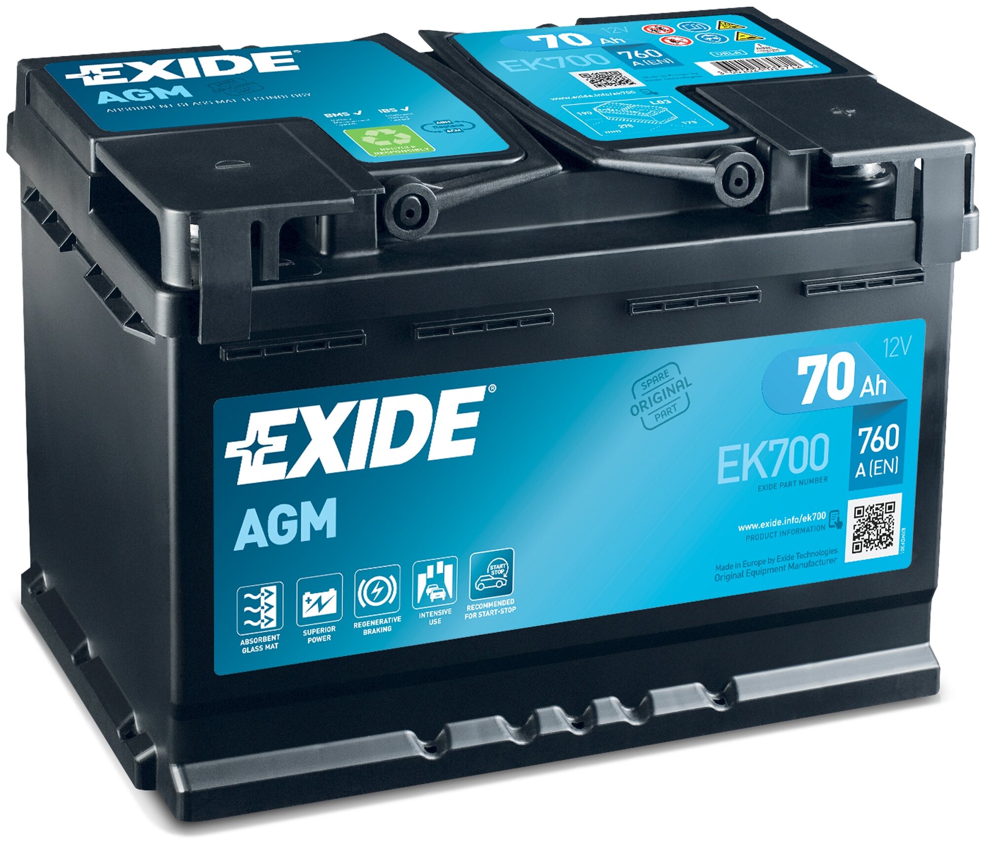 Аккумулятор для спецтехники Exide Start-Stop AGM EK700 278х175х190