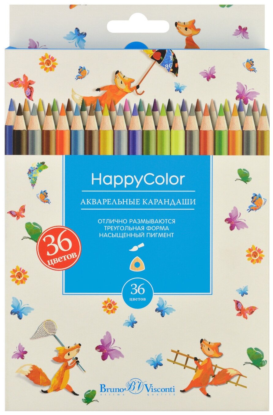 Карандаши 36 цв. акварельные "HappyColor", 6 видов (Bruno Visconti)