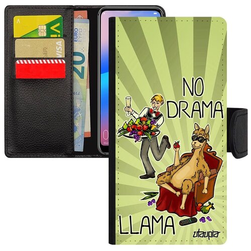 фото Противоударный чехол книжка на // galaxy a10 // "no drama lama" комичный llama, utaupia, светло-серый