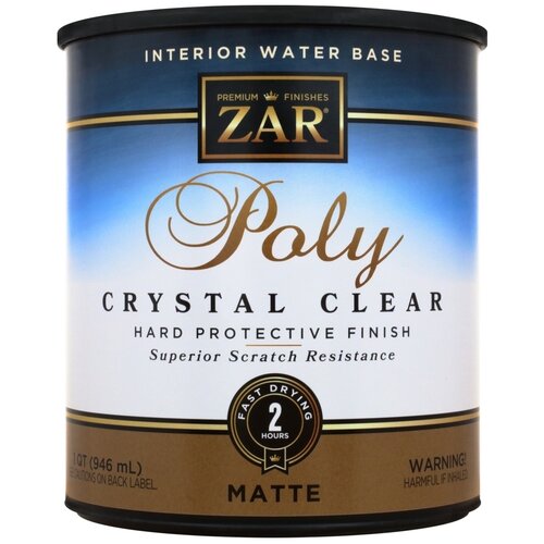 Лак ZAR Interior Water Base Poly Crystal Clear полиуретановый бесцветный, матовая, 0.985 л