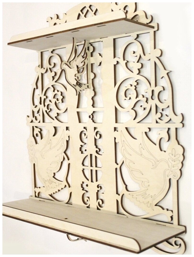 Полка для икон прямая резная деревянная двухъярусная настенная иконостас BOGATAstudio. - фотография № 2