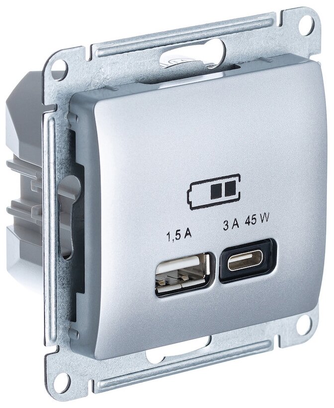 GLOSSA USB розетка A + тип-C 45W высокоскор.заряд. QC, PD, механизм, алюминий () SCHNEIDER ELECTRIC GSL000329 (1 шт.)