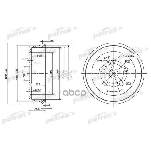 Барабан Тормозной Задн Toyota Carina E 92-97, Carina E Sportswagon 93-97, Carina E Седан 92-97, Car PATRON арт. PDR1182