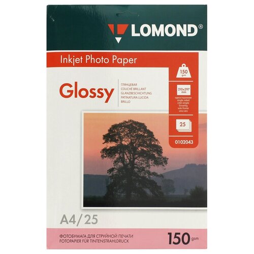 Бумага для струйных принтеров Lomond, А4, 150 г/м2, 25 листов, глянцевая, односторонняя