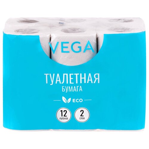 Бумага туалетная Бумага туалетная Vega 2-слойная, 12шт., эко, 15м