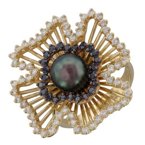 Кольца Эстет Золотое кольцо с бриллиантами, жемчугом