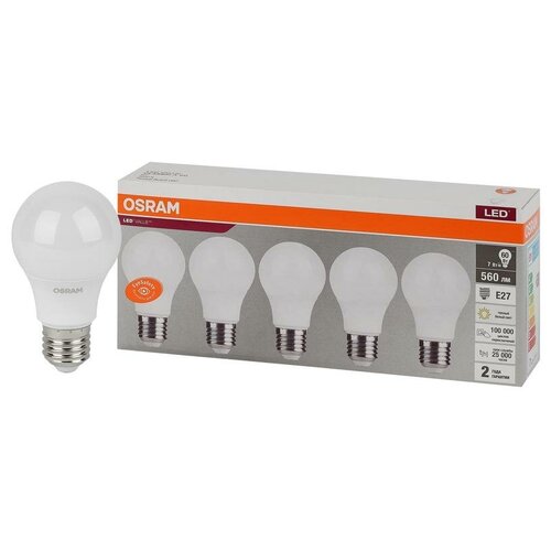 Лампа светодиодная LED Value LVCLA60 7SW/830 7Вт грушевидная матовая E27 230В 2х5 RU (уп.5шт) OSRAM 4058075577626