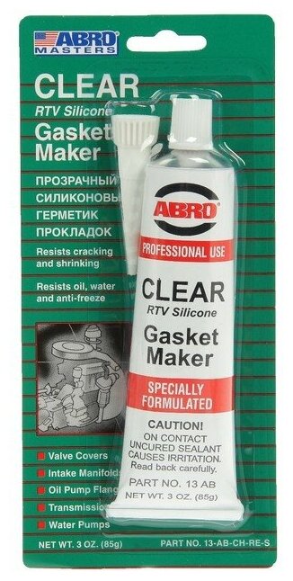 ABRO Герметик прокладок ABRO MASTERS прозрачный, на узком блистере, 85 г 13-AB-CH-RE-S