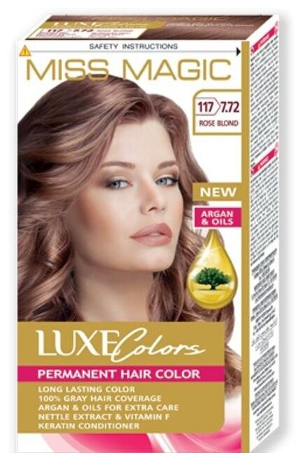Miss Magic Luxe Colors Стойкая краска для волос  c экстрактом крапивы, витамином F и кератином, 117 (7.72) розово-русый, 108 мл