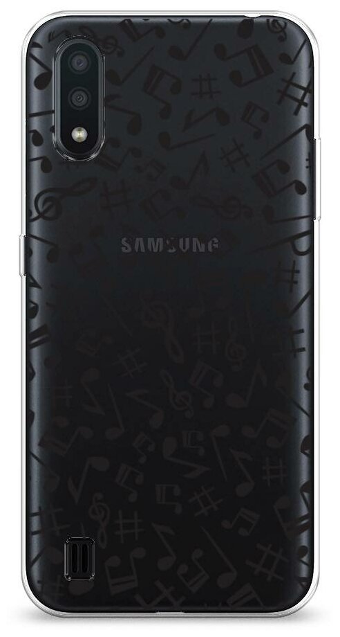 Силиконовый чехол "Ноты фон черный" на Samsung Galaxy A01 / Самсунг Гэлакси А01