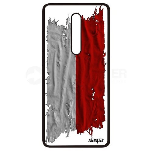 фото Защитный чехол на телефон // xiaomi redmi k20 // "флаг польши на ткани" государственный дизайн, utaupia, белый