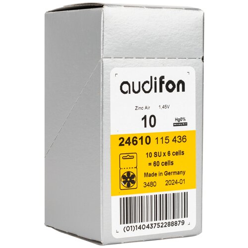 Батарейки для слуховых аппаратов Audifon №10 (60 штук)
