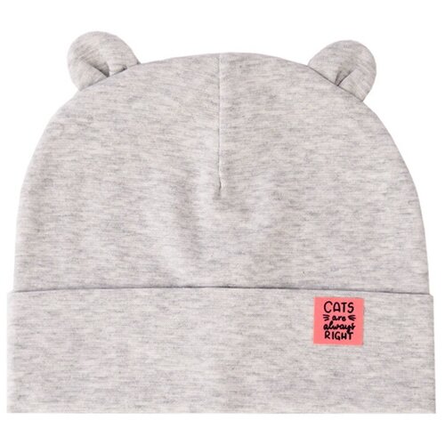 фото Детская шапка бини для малыша девочки и мальчика демисезонная из трикотажа двойная с ушками коты, серая baziator