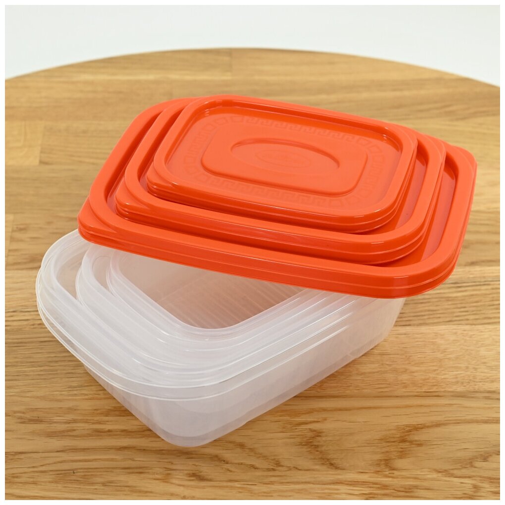 Набор контейнеров 6 шт (2х0.4л, 2х0.8л, 2х1.6л) для холодных и горячих продуктов, цвет оранжевый