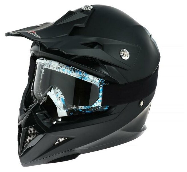 Очки-маска для езды на мототехнике стекло прозрачное цвет белый-синий-черный ОМ-23
