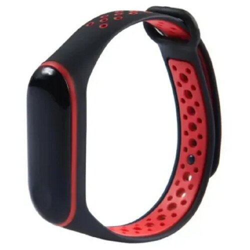 Силиконовый ремешок спортивный для фитнес-браслета Xiaomi Mi Band 5/6/7, черный-красный