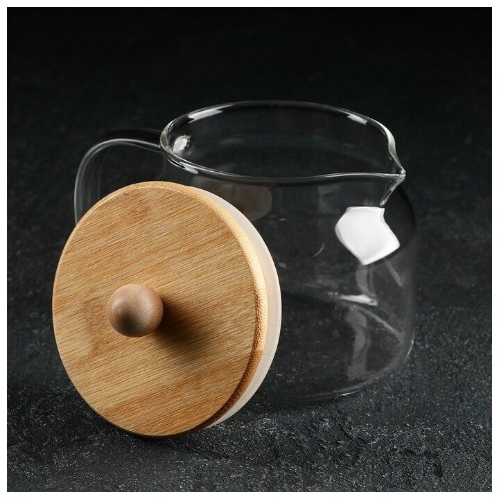 Чайник стеклянный заварочный с бамбуковой крышкой BellaTenero «Эко», 400 мл, 13,5×10×10,5 см - фотография № 2