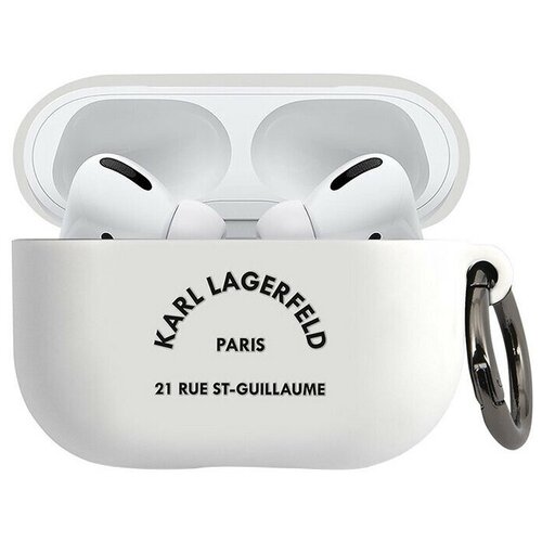 фото Чехол с карабином cg mobile karl lagerfeld silicone rsg logo with ring для airpods pro, цвет белый/черный (klacapsilrsgwh)