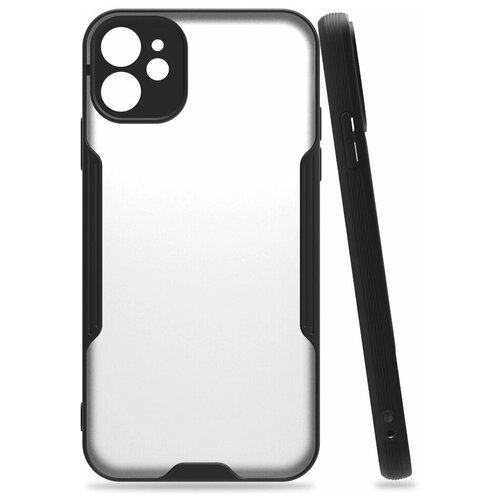 фото Чехол накладка прозрачный с защитой камеры для apple iphone 12 / для айфон 12 / черный qvatra